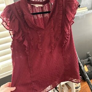 LOFT Red Ruffled Cap Sleeve Blouse